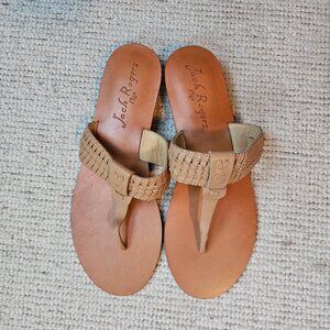 Jack Rogers Tinsley Demi Wedge Sandals 8.5 Tan Brown Woven Leather Thong Summer